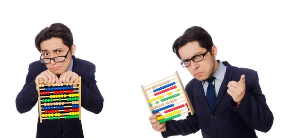 Grappige zakenman met abacus geïsoleerd op de witte — Stockfoto