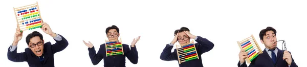 Boos accountant bij abacus geïsoleerd op wit — Stockfoto