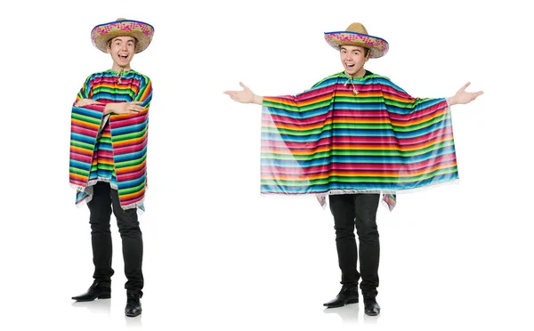 Funny young mexican with false moustache isolated on white — Stock Photo, Image