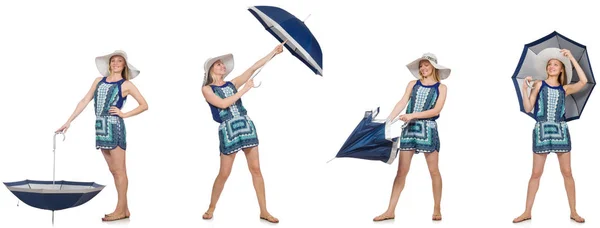 Collage de mujer con paraguas aislado en blanco — Foto de Stock