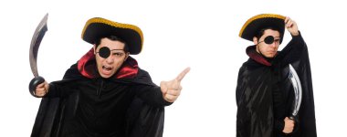 Bir beyaz izole kılıç ile korsan gözlü