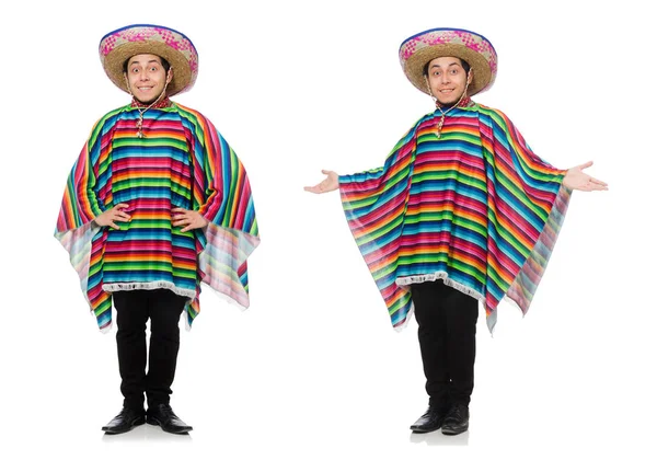 Mexicano engraçado usando poncho isolado no branco — Fotografia de Stock