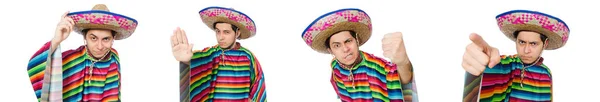 Lustige Mexikaner tragen Poncho isoliert auf weiß — Stockfoto