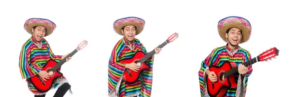 Grappig Mexicaans met gitaar geïsoleerd op wit — Stockfoto