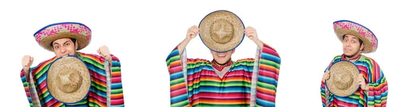 Drôle mexicain portant poncho isolé sur blanc — Photo