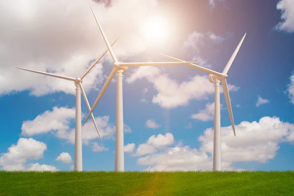 Concepto de energía alternativa con molinos de viento - 3D renderizado — Foto de Stock