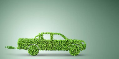 Yeşil çevre konseptinde elektrikli araba konsepti - 3D görüntüleme