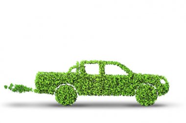 Yeşil çevre konseptinde elektrikli araba konsepti - 3D görüntüleme