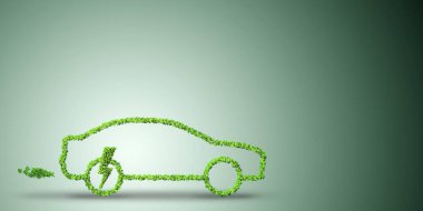 Yeşil çevre konseptinde elektrikli araba konsepti - 3D görüntüleme