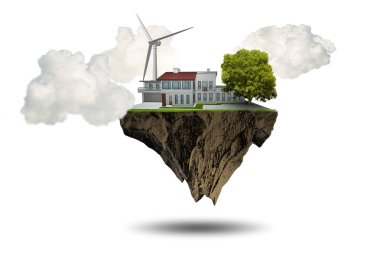 Yüzen ada yeşil enerji kavramı - 3d render uçan