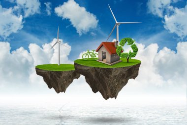 Yüzen ada yeşil enerji kavramı - 3d render uçan