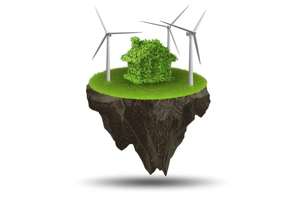 グリーン エネルギー概念 3 d レンダリングの浮遊島を飛んでください。 — ストック写真