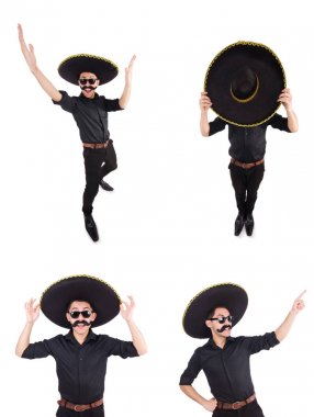 Meksika şapkası takan komik bir adam beyaz şapkalı.