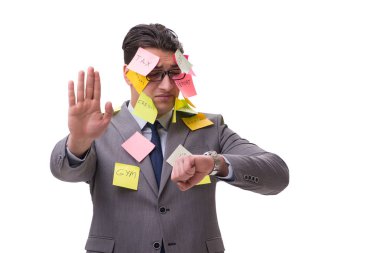 Birçok hatırlatıcıya sahip iş adamı beyazda izole edildi