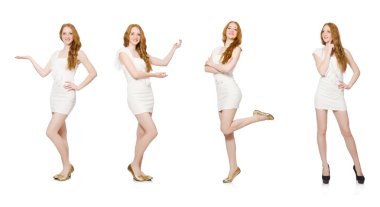 Sanal düğmeye basan kadın beyazda izole edildi