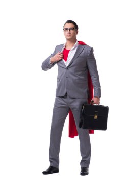 Beyaz arka plan üzerinde izole süper kahraman işadamı