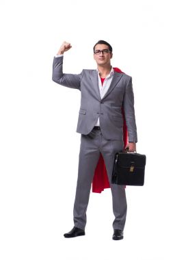 Beyaz arka plan üzerinde izole süper kahraman işadamı