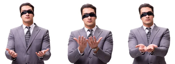 Beyaz izole blindfolded işadamı — Stok fotoğraf