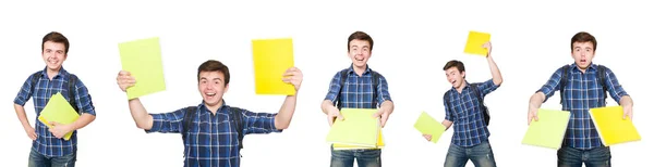 Junge Studentin mit Buch auf weiß — Stockfoto