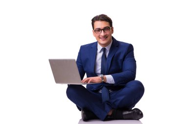 Beyaz izole katta oturan işadamı