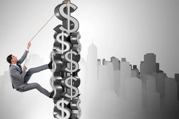 Empresario escalando torre desafío dólar —  Fotos de Stock
