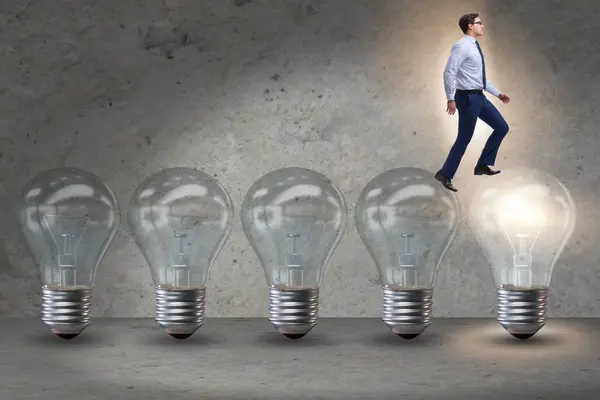 Businessman in new idea concept with light bulb — Stock Photo, Image