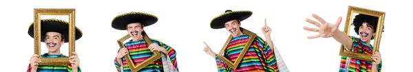 Grappige jonge Mexicaanse met fotolijst geïsoleerd op wit — Stockfoto