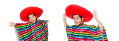 Komik Meksika giyen panço beyaz izole