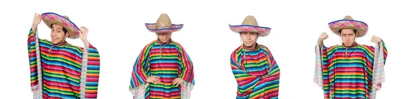 Смішний мексиканський в пончо ізольований на білому — стокове фото