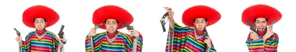 Lustiger Mexikaner mit Waffe isoliert auf weiß — Stockfoto