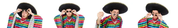 Komik Meksika giyen panço beyaz izole — Stok fotoğraf