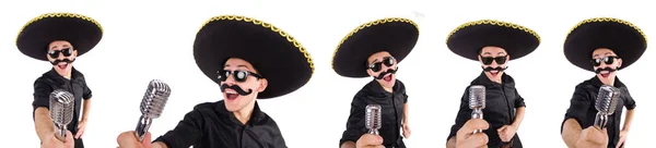 Hombre divertido con sombrero mexicano sombrero aislado en blanco —  Fotos de Stock