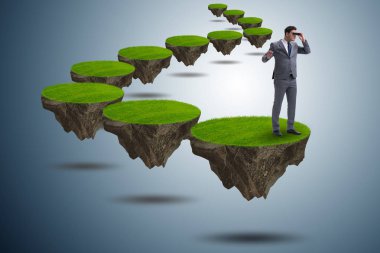 Ada dürbün ile uçan üzerinde işadamı