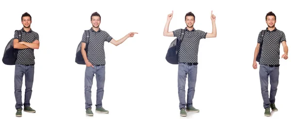 Colagem de estudante com mochila em branco — Fotografia de Stock