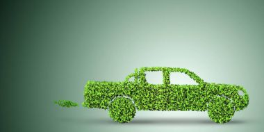Yeşil çevre konseptinde elektrikli araba konsepti - 3D görüntüleme