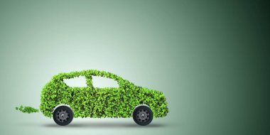 Yeşil çevre konseptinde elektrikli araba konsepti - 3D görüntüleme