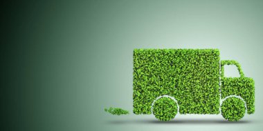 Yeşil çevre konseptinde elektrikli araba konsepti - 3D görüntüleme