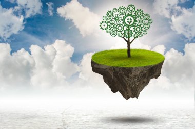 Yüzen ada - 3d render üzerinde tek ağaç