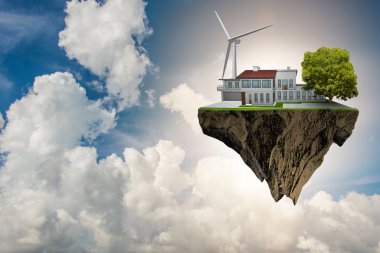 Yüzen ada yeşil enerji kavramı - 3d render uçan