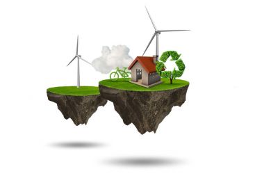Yüzen ada yeşil enerji kavramı - 3d render uçan