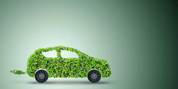 Electric car concept in green environment concept - 3d rendering — Stock Photo, Image