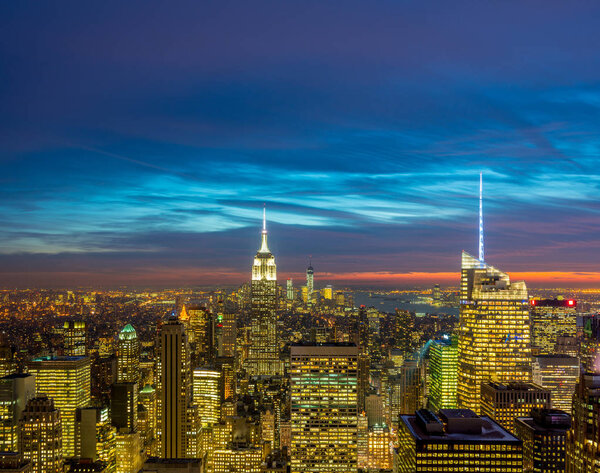 New York - DECEMBER 20, 2013: Night view of New York Manhattan during sunset