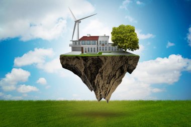 Yüzen ada yeşil enerji kavramı - 3d render uçan