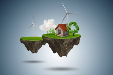 Yüzen ada yeşil enerji kavramı - 3d render uçan