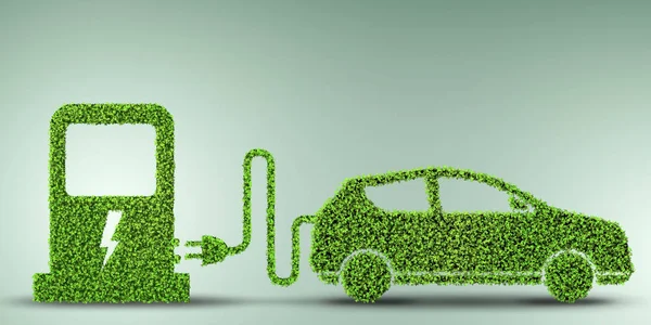 Concetto di auto elettrica nel concetto di ambiente verde - rendering 3d — Foto Stock