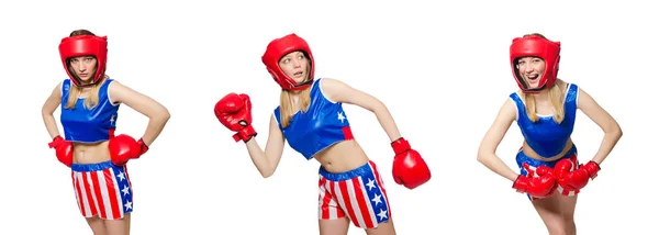 Female boxer isolated on the white background — Stock Photo, Image