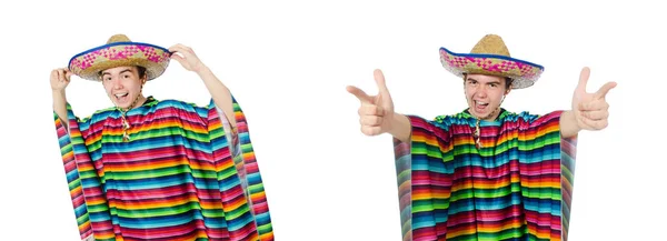 Śmieszne młody meksykański z fałszywych wąsy na białym tle — Zdjęcie stockowe