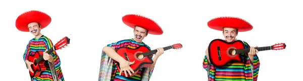 Jeune mexicain drôle avec guitare isolé sur blanc — Photo