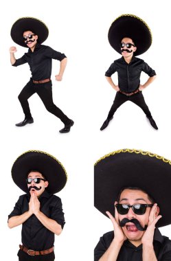 Meksika şapkası takan komik bir adam beyaz şapkalı.