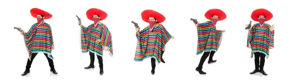 Divertido mexicano con arma aislada en blanco — Foto de Stock